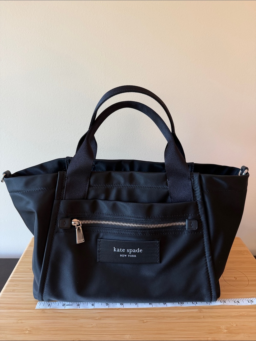 kate spade Black Nylon Top-Handle Tote with Front Zip Pocket w/ crossbody strap
